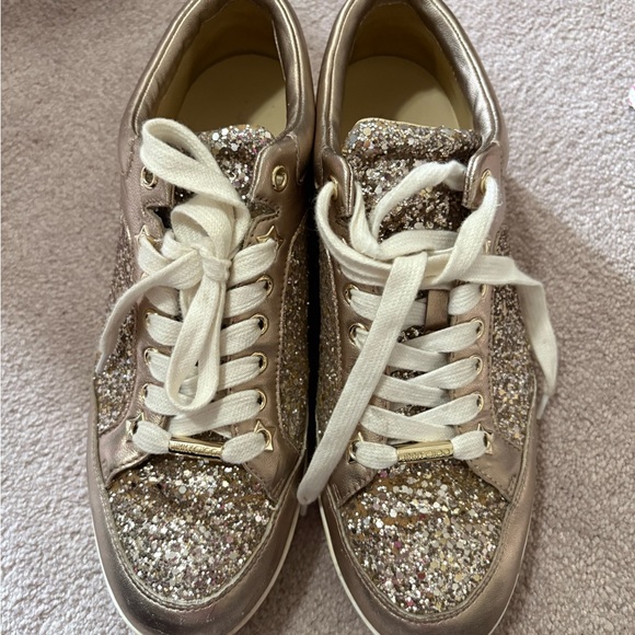 Jimmy Choo Shoes - COPY - Jimmy Choo Gold and White Glitter Sneakers